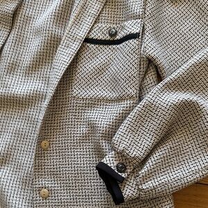 70s 80s Florentine petite coat/ Women’s Cream Check Long Button-Front Coat